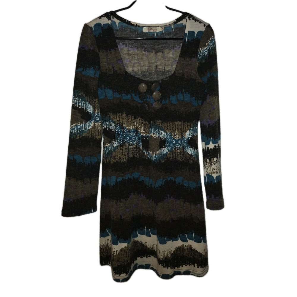 🌿✨ Aryeh Multicolor Knit Sweater Dress – Size M – Boho Print – Long Sleeve